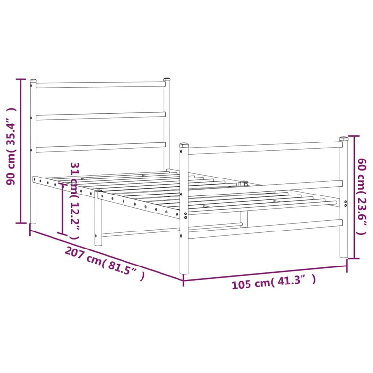 Bedframe met hoofd- en voeteneinde metaal zwart 100x200 cm