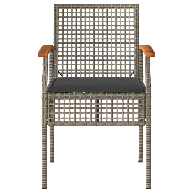 Tuinstoelen 4 st met kussens poly rattan en acaciahout grijs