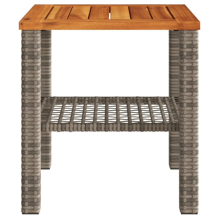 Tuintafel 40x40x42 cm poly rattan en acaciahout grijs