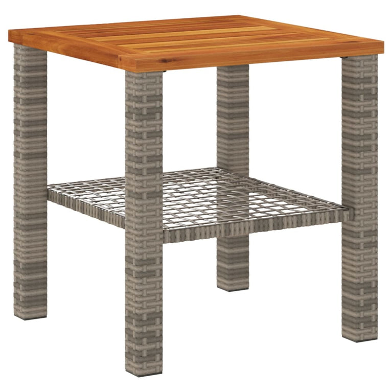 Tuintafel 40x40x42 cm poly rattan en acaciahout grijs