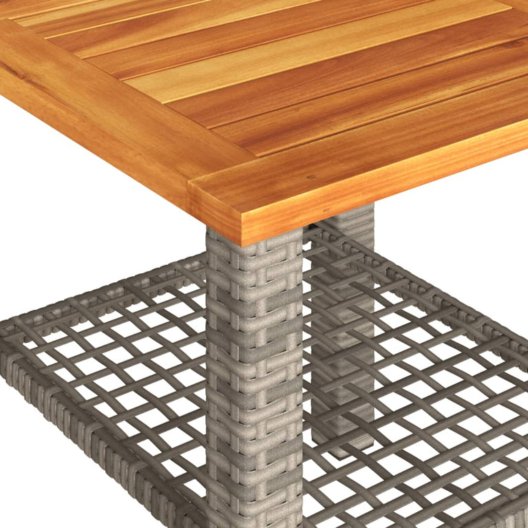 Tuintafel 40x40x42 cm poly rattan en acaciahout grijs
