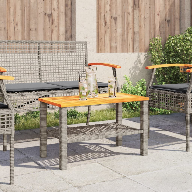 Tuintafel 70x38x42 cm poly rattan en acaciahout grijs