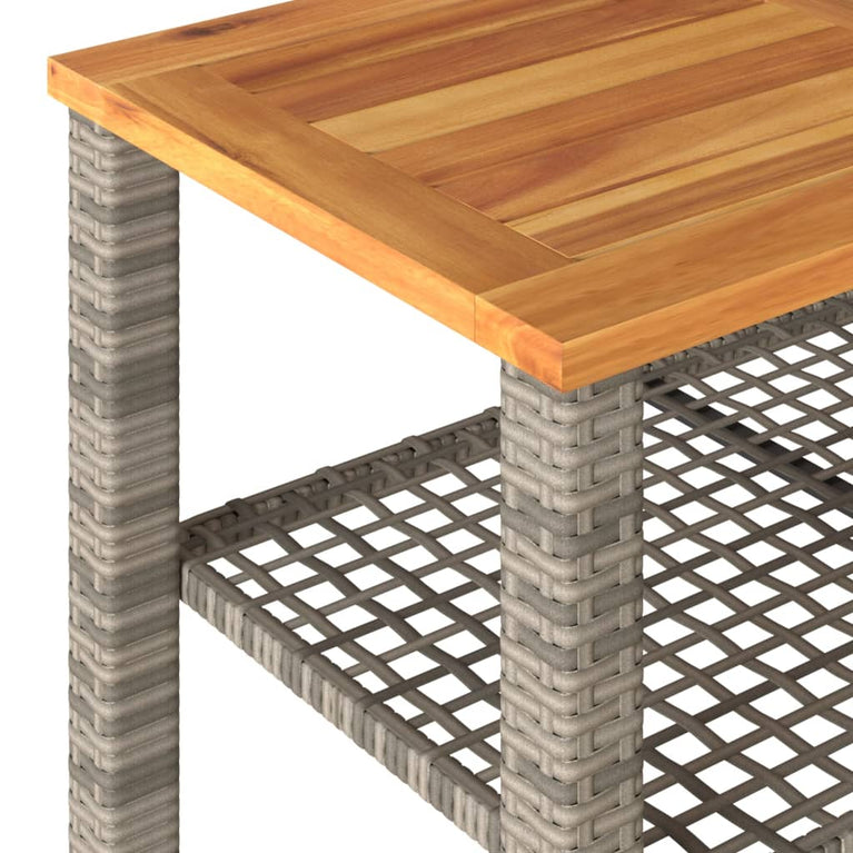 Tuintafel 70x38x42 cm poly rattan en acaciahout grijs