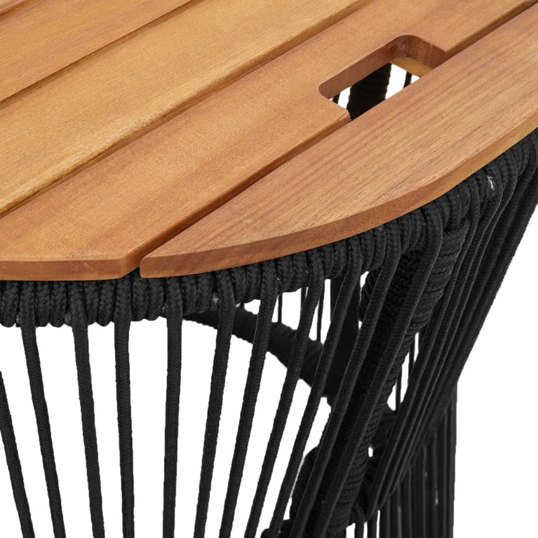 Tuinbijzettafels 2 st met houten blad poly rattan zwart