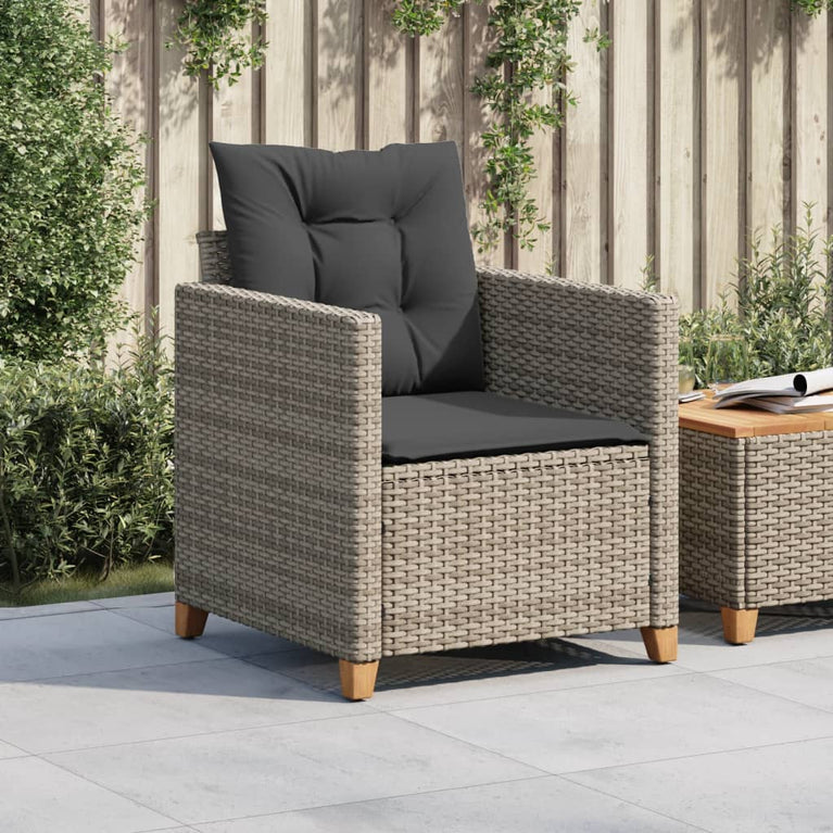 Tuinstoel met kussens poly rattan grijs