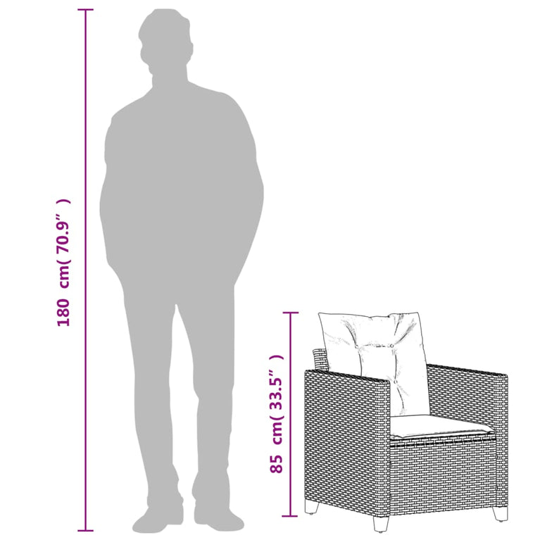 Tuinstoel met kussens poly rattan grijs