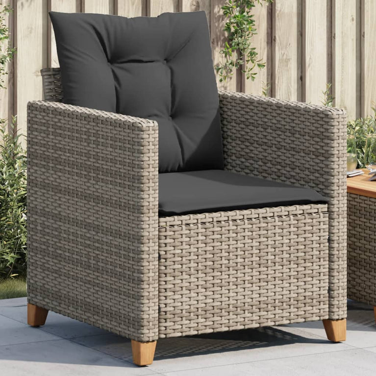 Tuinstoel met kussens poly rattan grijs