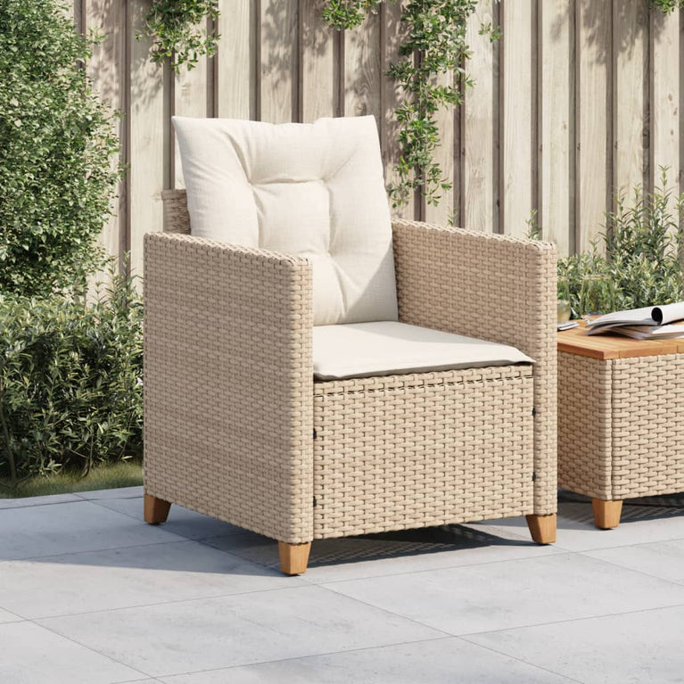 Tuinstoel met kussens poly rattan beige
