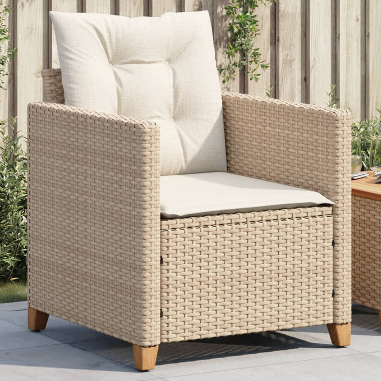 Tuinstoel met kussens poly rattan beige