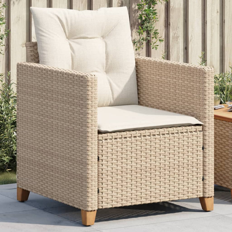 Tuinstoel met kussens poly rattan beige