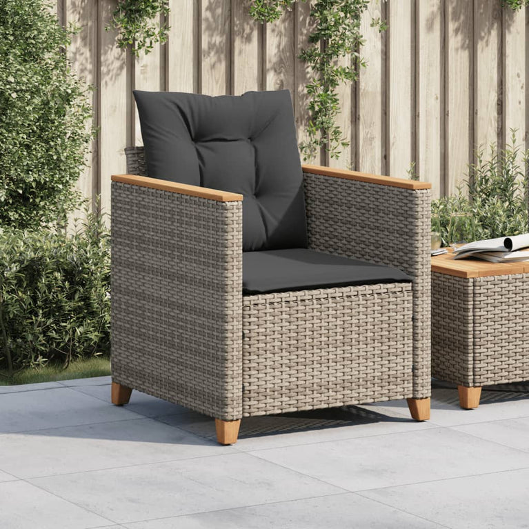 Tuinstoel met kussens poly rattan grijs