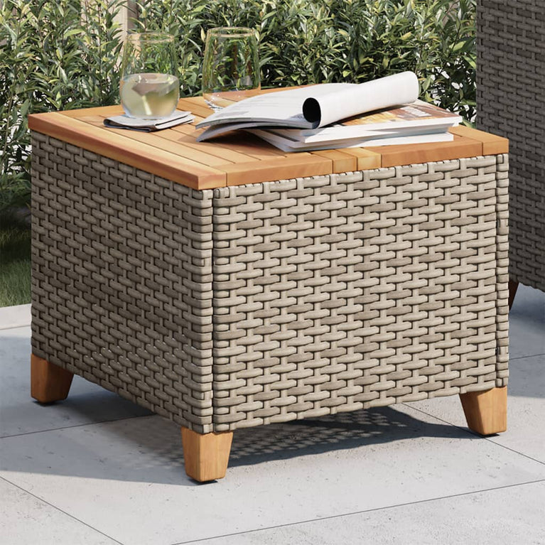 Tuintafel 45x45x37 cm poly rattan en acaciahout grijs