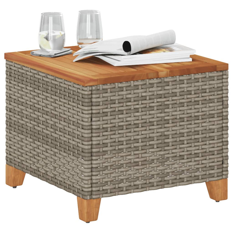 Tuintafel 45x45x37 cm poly rattan en acaciahout grijs