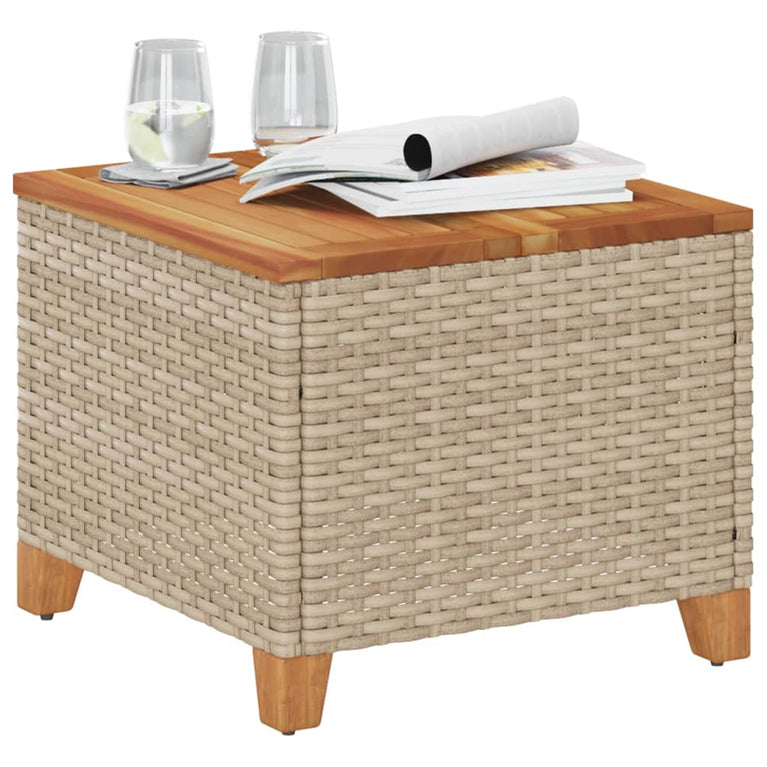 Tuintafel 45x45x37 cm poly rattan en acaciahout beige