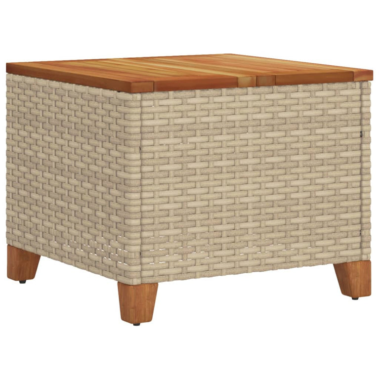 Tuintafel 45x45x37 cm poly rattan en acaciahout beige