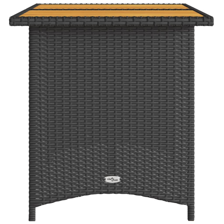 Tuintafel met houten blad 110x68x70 cm poly rattan zwart