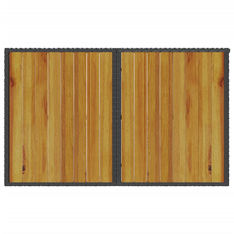 Tuintafel met houten blad 110x68x70 cm poly rattan zwart