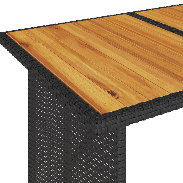 Tuintafel met houten blad 110x68x70 cm poly rattan zwart
