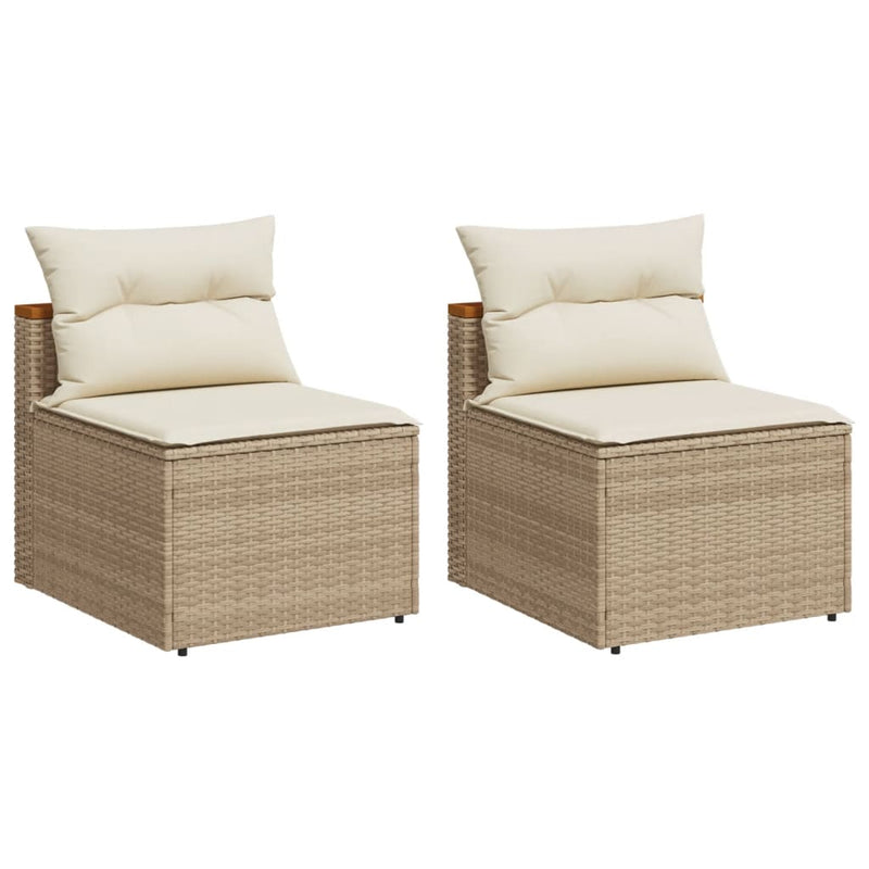 Tuinbanken 2 st zonder armleuning met kussens poly rattan beige