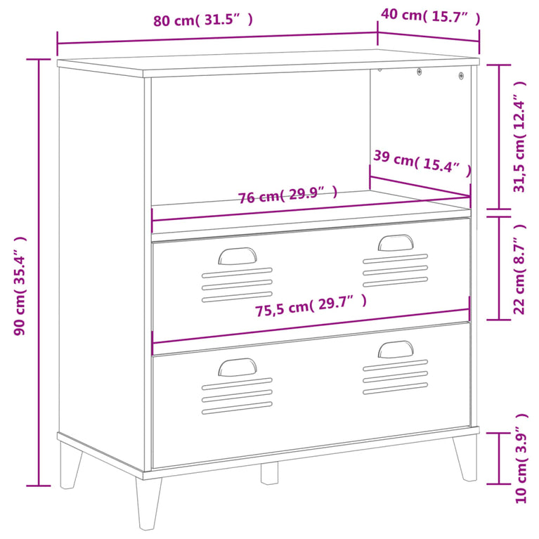 Boekenkast VIKEN 80x40x90 cm massief grenenhout zwart