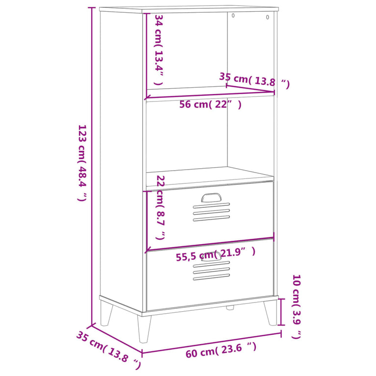 Boekenkast VIKEN 60x35x123 cm massief grenenhout wit