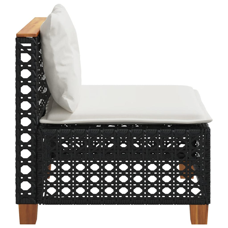 Tuinbank zonder armleuning met kussens poly rattan zwart