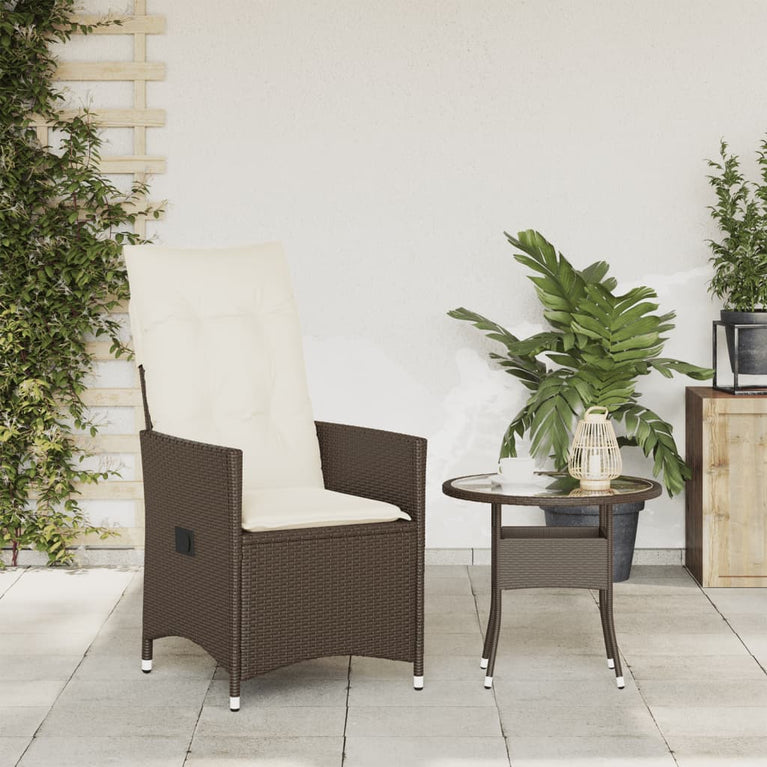 Tuinstoel verstelbaar met kussens poly rattan bruin