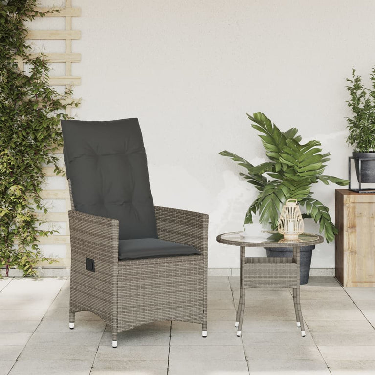 Tuinstoel verstelbaar met kussens poly rattan grijs