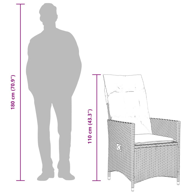 Tuinstoelen 2 st verstelbaar met kussens poly rattan zwart