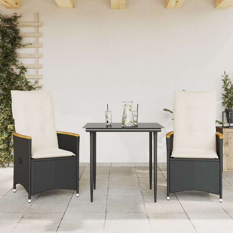 Tuinstoelen 2 st verstelbaar met kussens poly rattan zwart