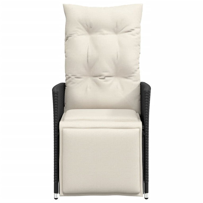 Tuinstoel verstelbaar met kussens poly rattan zwart