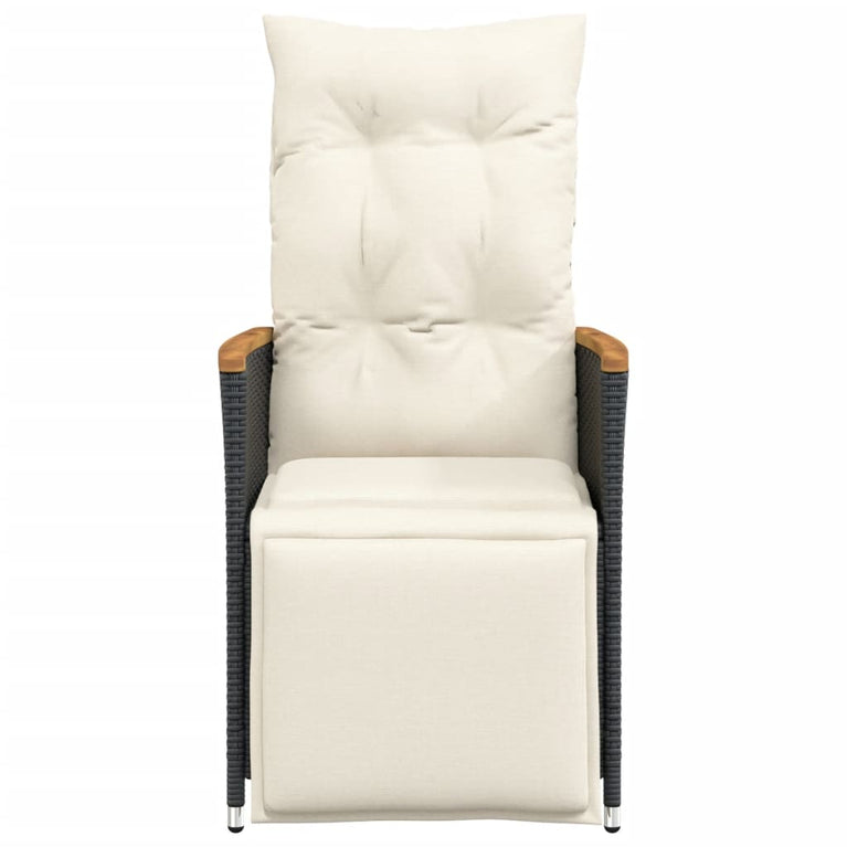 Tuinstoel verstelbaar met kussens poly rattan zwart