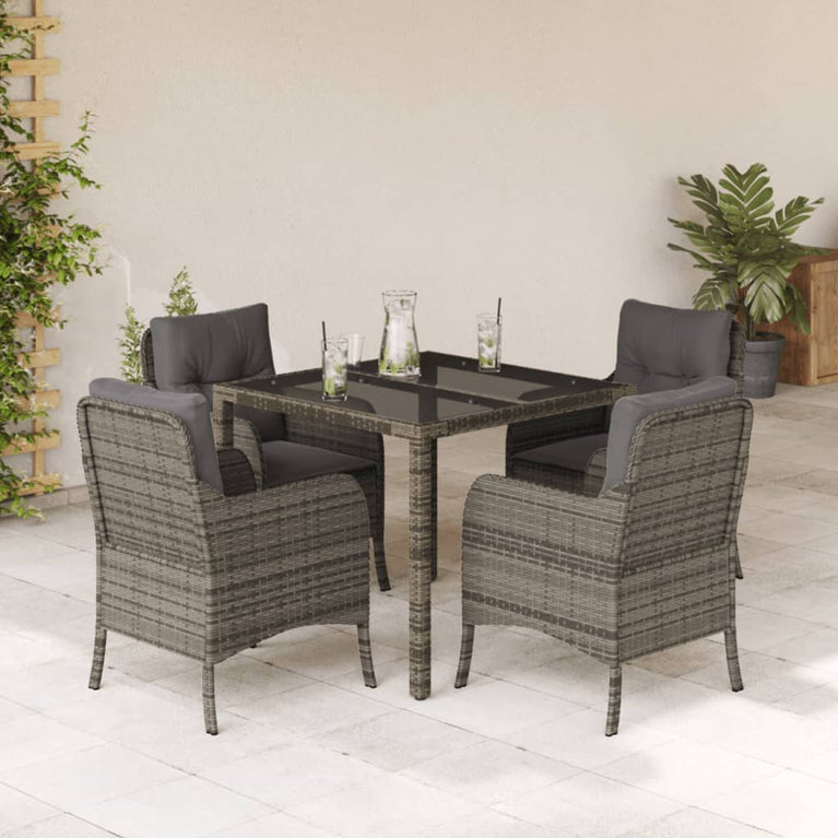 5-delige Tuinset met kussens poly rattan grijs