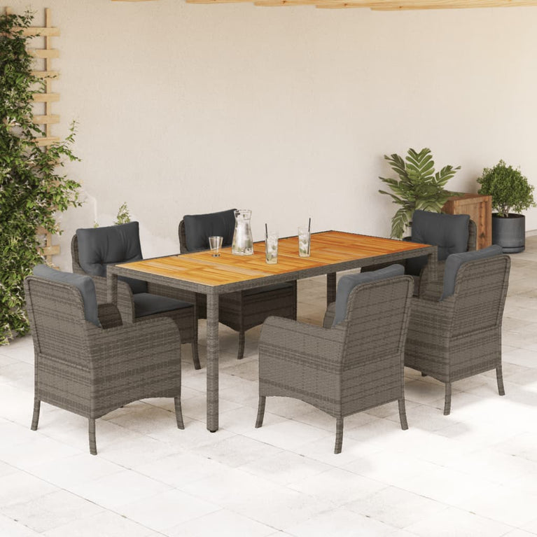 7-delige Tuinset met kussens poly rattan grijs
