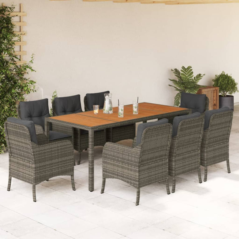 9-delige Tuinset met kussens poly rattan grijs