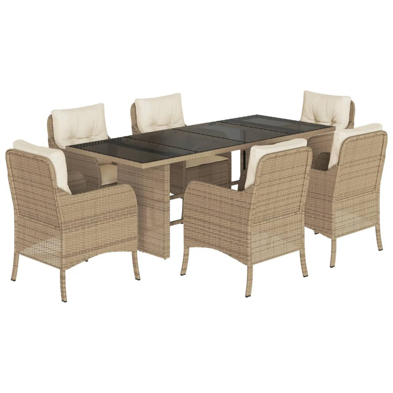 7-delige Tuinset met kussens poly rattan beige