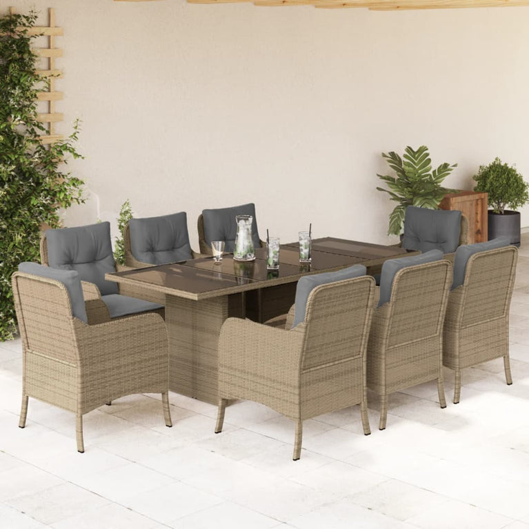 9-delige Tuinset met kussens poly rattan beige