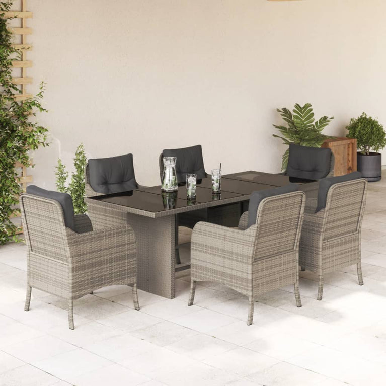 7-delige Tuinset met kussens poly rattan grijs