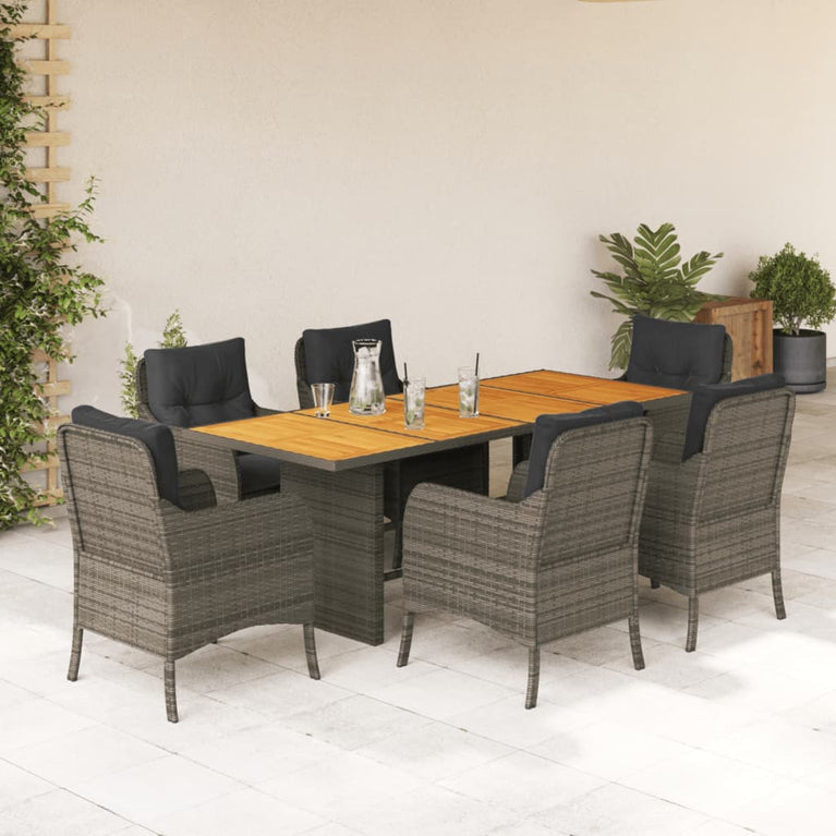 7-delige Tuinset met kussens poly rattan grijs