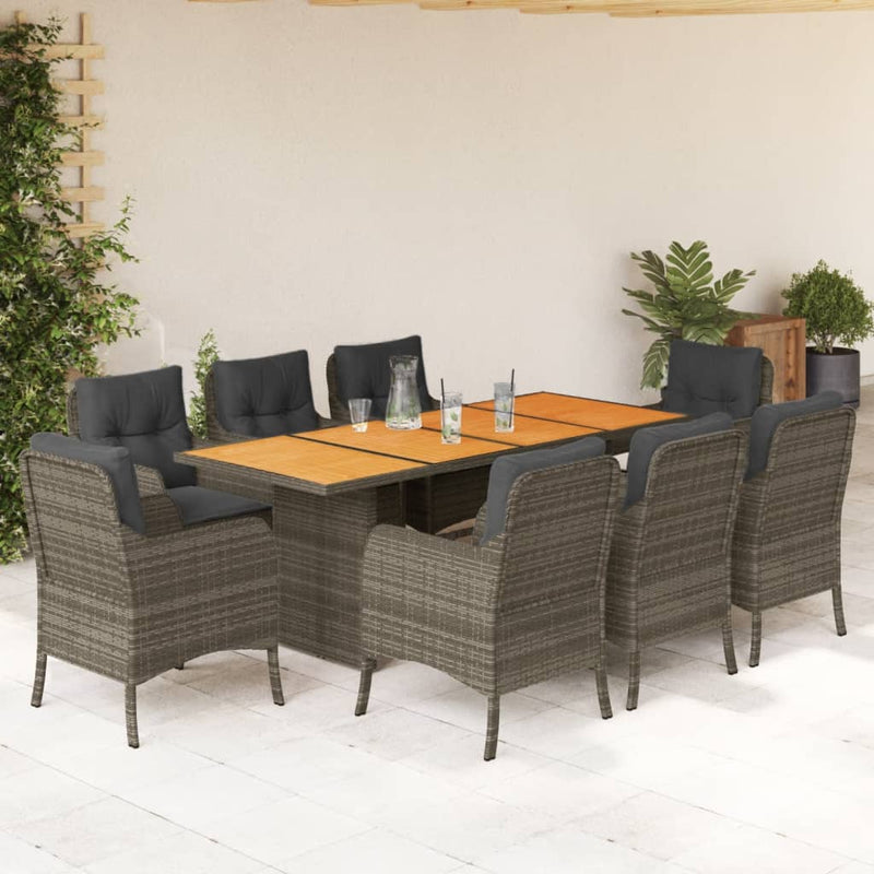 9-delige Tuinset met kussens poly rattan grijs
