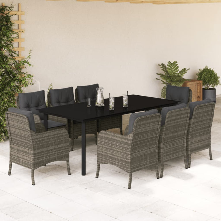 9-delige Tuinset met kussens poly rattan grijs