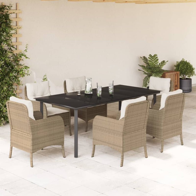 7-delige Tuinset met kussens poly rattan beige