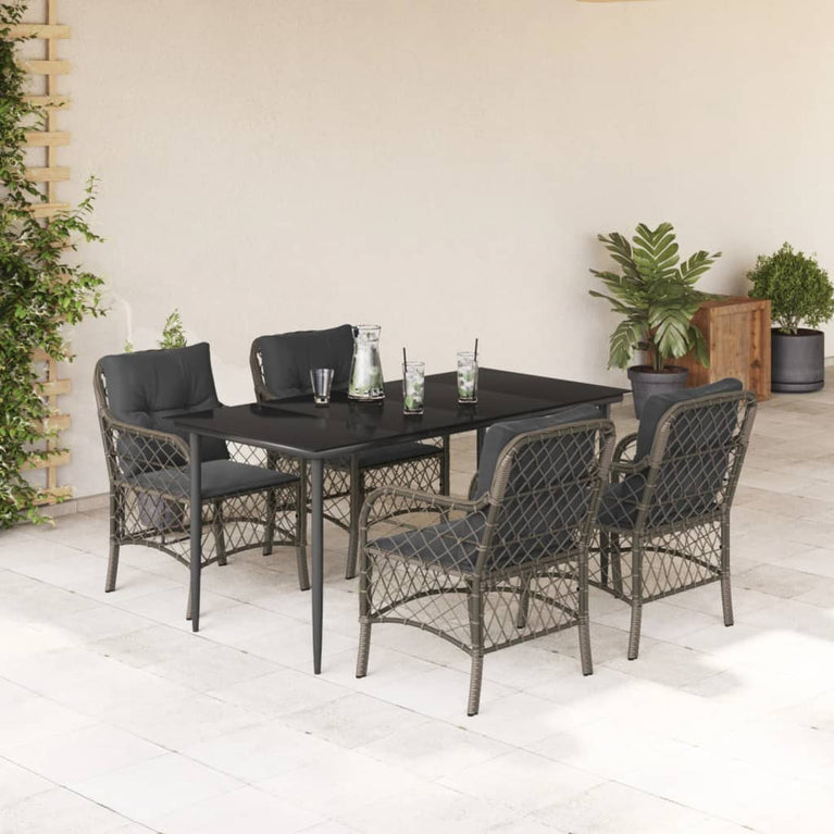5-delige Tuinset met kussens poly rattan grijs