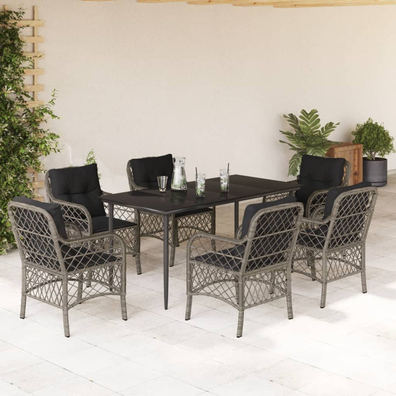 7-delige Tuinset met kussens poly rattan grijs