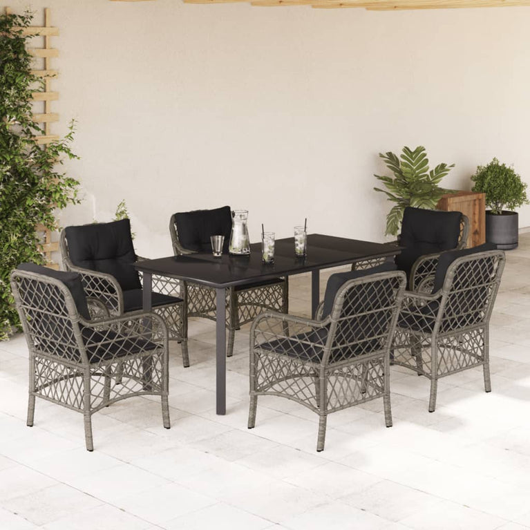 7-delige Tuinset met kussens poly rattan grijs