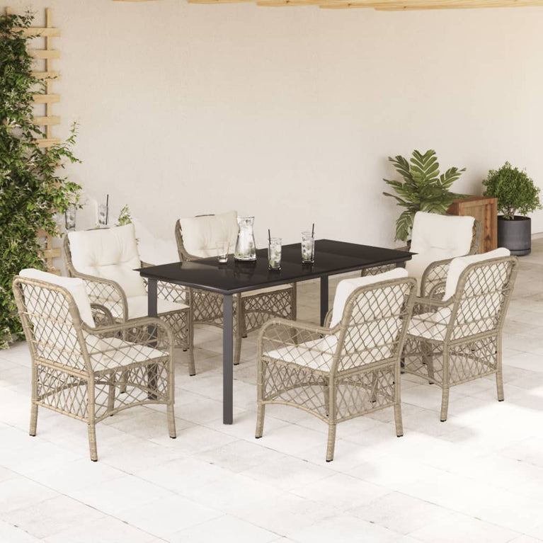 7-delige Tuinset met kussens poly rattan beige