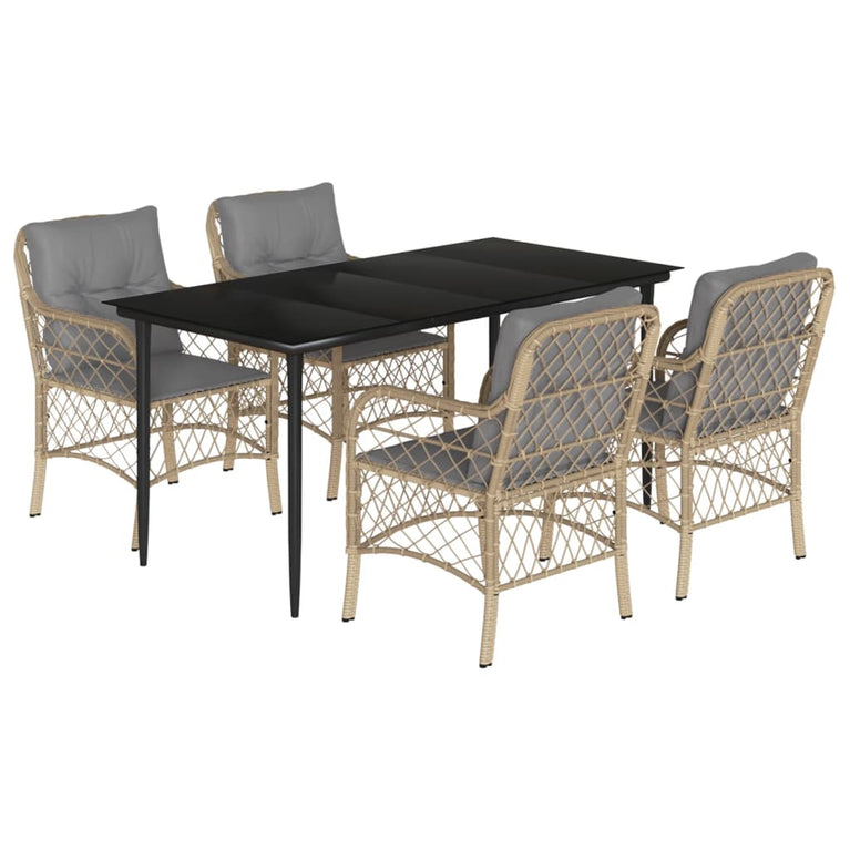 5-delige Tuinset met kussens poly rattan gemengd beige
