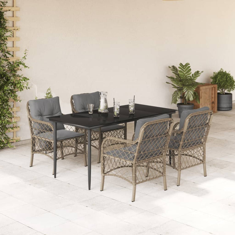 5-delige Tuinset met kussens poly rattan gemengd beige