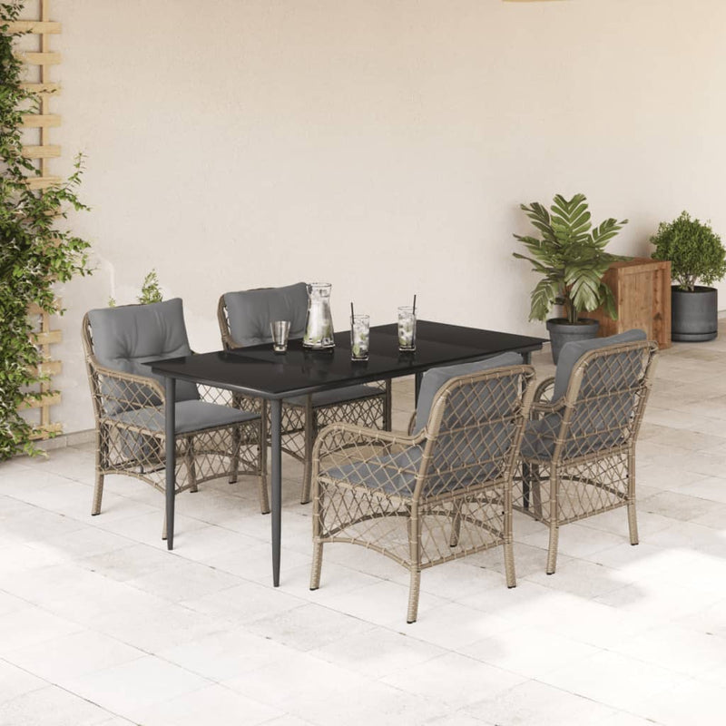5-delige Tuinset met kussens poly rattan gemengd beige