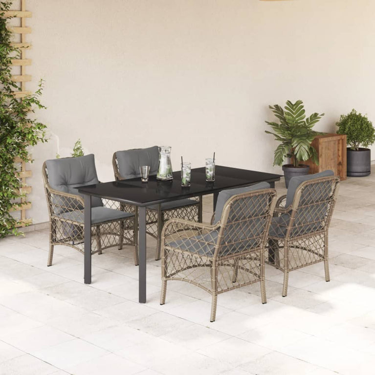 5-delige Tuinset met kussens poly rattan gemengd beige